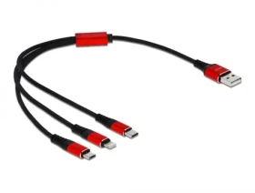DeLock Napájecí kabel USB-A 2.0 (M) - USB Micro-B (M) USB-C (M) Lightning (M) 30cm černá (85891)