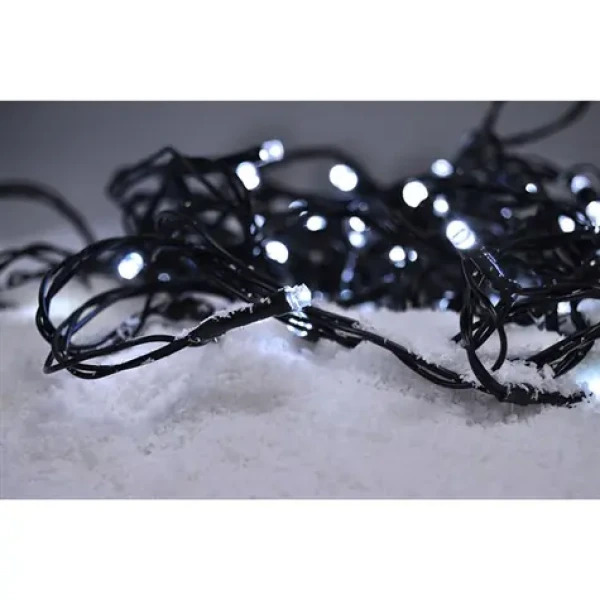 LED venkovní vánoční řetěz, 100 LED, 10m, přívod 3m, 8 funkcí, časovač, IP44, studená bílá - Solight (1V101-W)