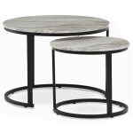 Set 2 ks stolků, MDF deska, dekor bílý mramor, kovová podnož, černý lak