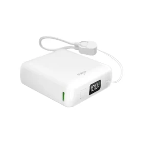 Puro 10000mAh bílá / Powerbanka / 20 W PD / USB-C + USB-A / LED displej / vestavěný kabel USB-C