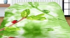 DumDekorace Oboustranný přehoz zelené barvy s 3D potiskem s beruškou Šířka: 200 cm | Délka: 220 cm 2ks 40x40 cm (standard zdarma) Šířka: 200 cm | Délka: 220 cm