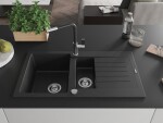 MEXEN/S - Matias granitový dřez 1.5 s odkapávačem včetně baterie Flora, černá/stříbrná 6502-73-670401-07