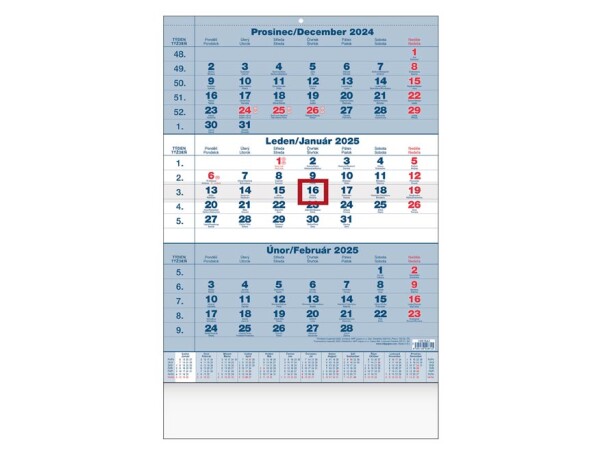Nástěnný kalendář 2025 Tříměsíční