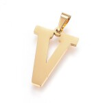 Sada přívěsku a náušnic z nerezové oceli - písmeno - zlatá - 20 ~ 23 mm x 13 ~ 19 mm - 1 ks Písmena: E