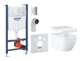 GROHE - Solido Set předstěnové instalace s příslušenstvím, klozetu Euro Ceramic a sedátka softclose, tlačítko Skate Cosmopolitan, chrom 39891000