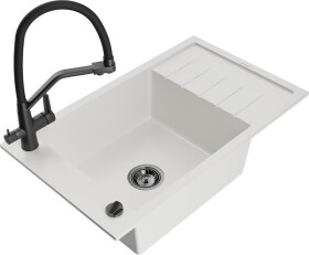 MEXEN - Elias granitový dřez s odkapávačem včetně baterie Duo, bílá 6511-20-671701-70-B
