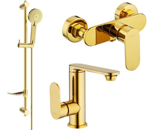 MEXEN - Milo DF40 Set umyvadlové a sprchová baterie s příslušenstvím, zlato 713054DF40-50
