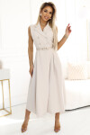 596-1 Elegantní midi košilka se zlatými knoflíky a páskem - BEACH UNI