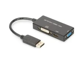 Digitus AK-340418-002-S černá / Adaptér / DisplayPort na HDMI+DVI+VGA / 4K 30 Hz / 20 cm (AK-340418-002-S)