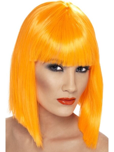Neonově oranžová krátká paruka Glam s ofinou