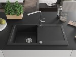 MEXEN/S - Leo granitový dřez 1 s odkapávačem včetně baterie Flora, černá/stříbrná metalik 6501-73-670401-00