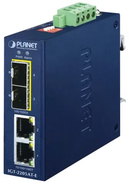 Planet IGT-2205AT-E / Průmyslový konvertor / 2x 1000Base-T / 2x 1000Base-X SFP / IP40 / -40 až 75 °C / 12-58 VDC (IGT-2205AT-E)