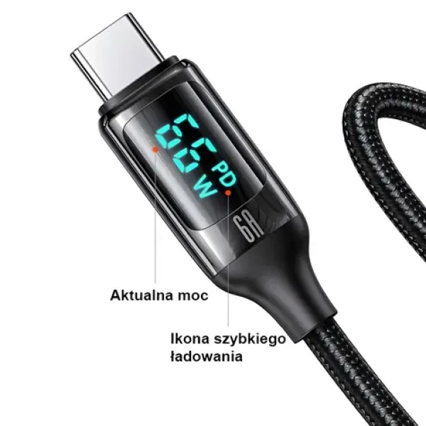 USAMS SJ544 U78 bílá / Datový kabel / USB-C / 1,2 m / LED displej / 6A rychlonabíjení (SJ544USB02)
