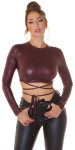 Sexy top Koucla Wetlook Crop Top s dlouhými rukávy BORDEAUX Einheitsgroesse