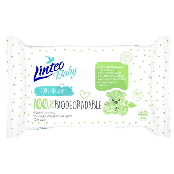 Linteo Baby Dětské vlhčené ubrousky BIODEGRADABLE 48 ks