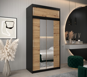 Šatní skříň Abi T1 s nástavcem Barva korpusu: Černá, Rozměry: 120 cm, Dveře: Dub artisan