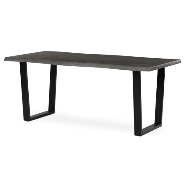 Stůl jídelní, 180x90x75 cm, MDF deska, dekor šedý dub, kovová nohy ve tvaru U, černý matný lak
