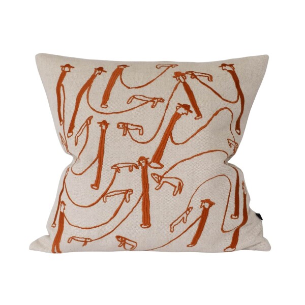 Fine Little Day Vyšívaný povlak na polštář Dog Walk 48 × 48 cm, červená barva, textil