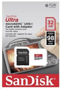 SanDisk Ultra microSDHC 32GB + adaptér / Class 10 / UHS-I / U3 / A1 / čtení: až 98MBs (SDSQUA4-032G-GN6IA)