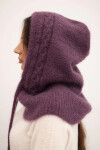 Dámská čepice s kapucí a pleteným vzorem tmavě fialová UNI