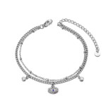 Dvojitý náramek Sophia - Evil Eye, chirurgická ocel, Stříbrná 17 cm + 5 cm (prodloužení)