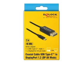 DeLock USB Type-C - DisplayPort 2m černá / Kabel / DP Alt Mód / 4K / 60 Hz / koaxiální (83710)