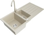 MEXEN - Andres granitový dřez s odkapávačem včetně baterie Telma, béžová 6515-69-670200-69