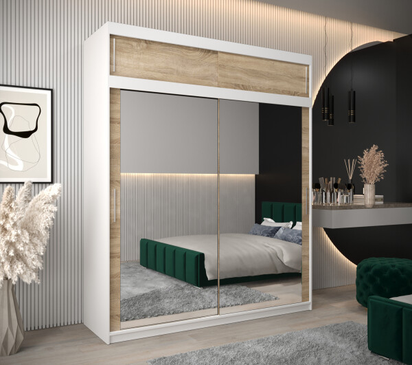 Šatní skříň Abi T3 s nástavcem Barva korpusu: Bílá, Rozměry: 200 cm, Dveře: Dub - sonoma