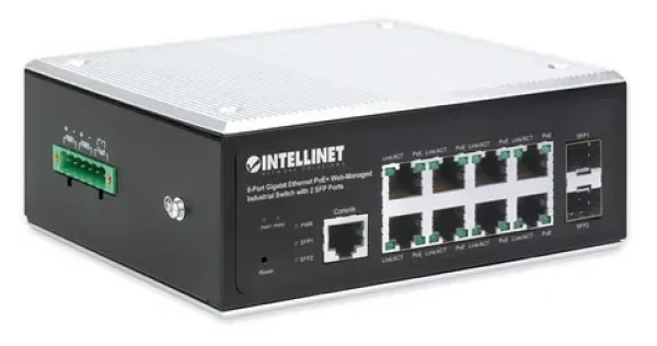 Intellinet 8-Port Gigabit PoE+ Switch / Switch / Managed L2+/L3 / 2x SFP / DIN lišta / IP30 (508278)