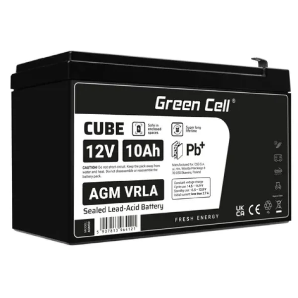 Green Cell bezpečnostní bezúdržbová baterie AGM VRLA 12V 10Ah / pro UPS jednotky (AGM50)