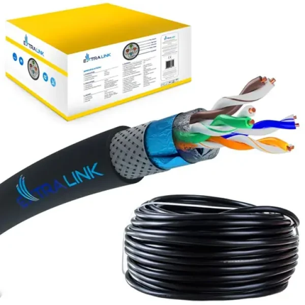 Extralink CAT5E SFTP V2 černá / Síťový kabel / S/FTP / venkovní / 305 m (EX.16262)