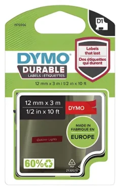 Dymo D1 páska bílá na červené / Páska do tiskárny štítků / 12 mm x 3 m / vinylová (1978366)