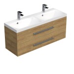 Koupelnová skříňka s chromovými úchyty a umyvadlem SAT Cube Way 120x53x40 cm dub Hickory mat CUBE2120ZDH CUBE2120ZDH