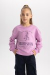 DEFACTO Girl's Crew Neck Printed Sweatshirt