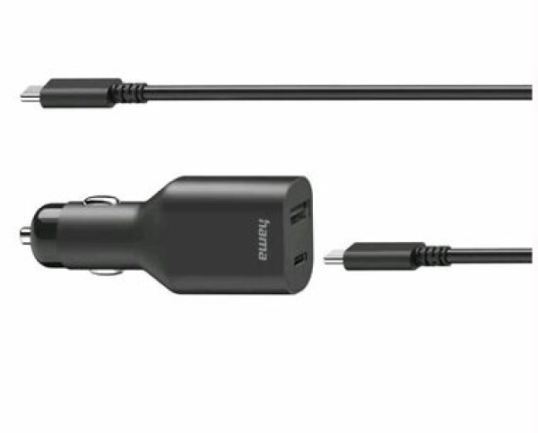 Hama USB-C nabíječka do auta s kabelem 2× USB-C PD 5-20 V/70 W černá