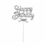 Dortisimo Zápich do dortu stříbrný Happy Birthday s mašličkou