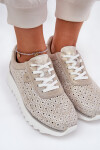 Semišové perforované tenisky na platformě zlaté LR51-927 40