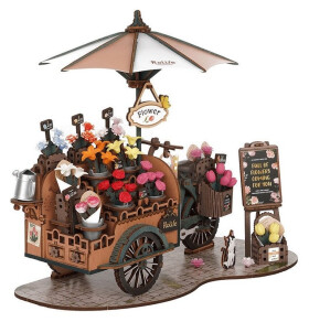 3D Dřevěná mechanická skládačka: Květinový vozík