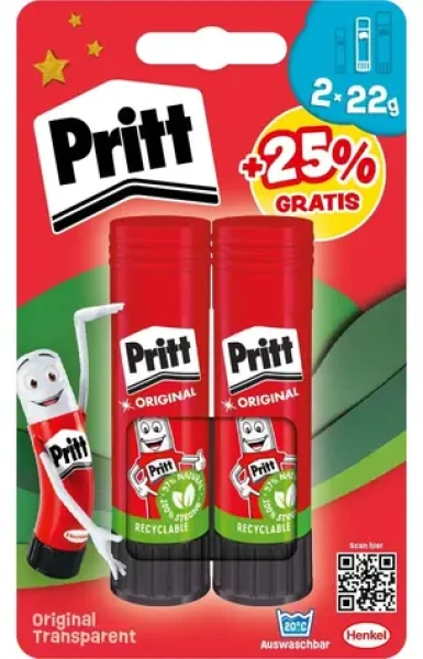Pritt lepicí tyčinka V hlavě 2 2x22 g / Lepicí tyčinka / školní balení (9H PBS6B)
