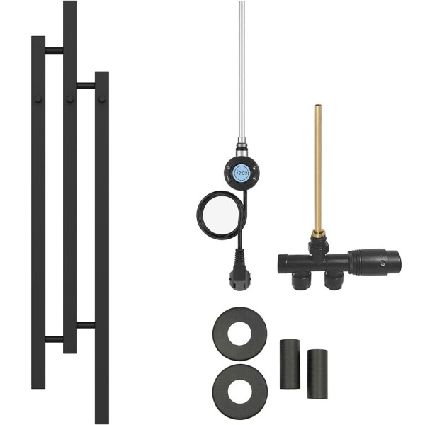 CERANO Koupelnový radiátorový set Fabiano - kombinované vytápění, wifi tyč - boční jednobodové připojení - 300W - černá matná - 1200x220 mm