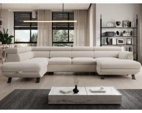 Sedací souprava Raven XL, krémová látka, tvar levé U