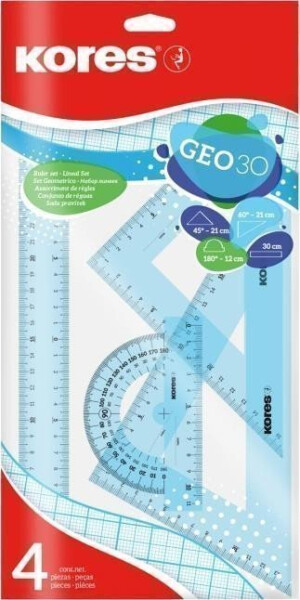 Sada na geometrii GEO set 30cm, set plastových pravítek, 4 ks v polybagu