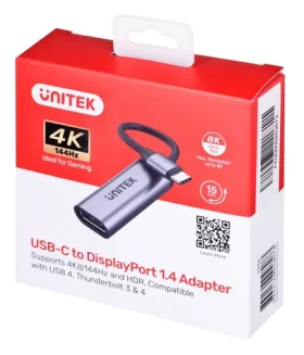 Unitek V1415A šedá / Adaptér / USB-C na DisplayPort 1.4 / 8K 60Hz / HDR (V1415A)