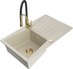 MEXEN/S - Cesar granitový dřez s odkapávačem včetně baterie Aster, béžová 6514-69-73450-57-G