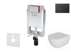 Kielle - Genesis Set předstěnové instalace, klozetu Oudee, sedátka softclose a tlačítka Gemini IV, matná černá 30505SZ72