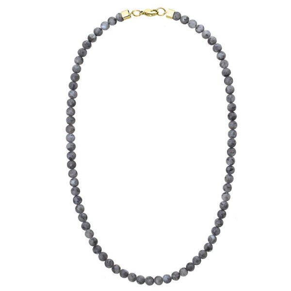 Pánský korálkový náhrdelník Fernando Gold - 6 mm larvikit, Šedá 50 cm