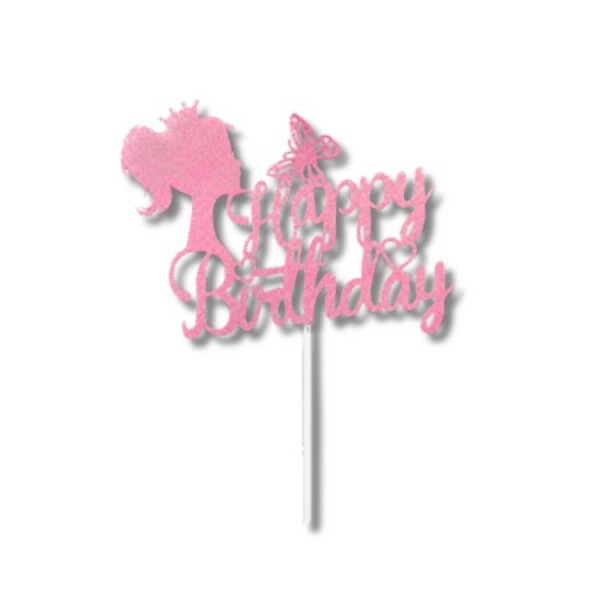 Dortisimo Zápich do dortu růžový Happy Birthday s princeznou (1 ks)