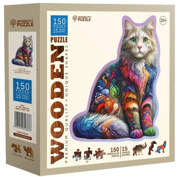 Dřevěné puzzle Jemná kočka 150 dílků