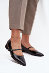 Lakované baleríny na jemném podpatku s páskem Černé Isvella 38
