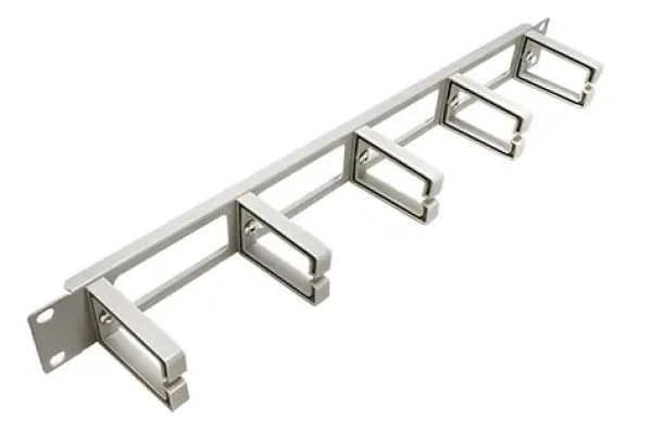 Value 19" vyvazovací panel 1U šedý / Vyvazovací panel / jednostranný, průchozí / 5x plastový třmen C (26.99.0325)